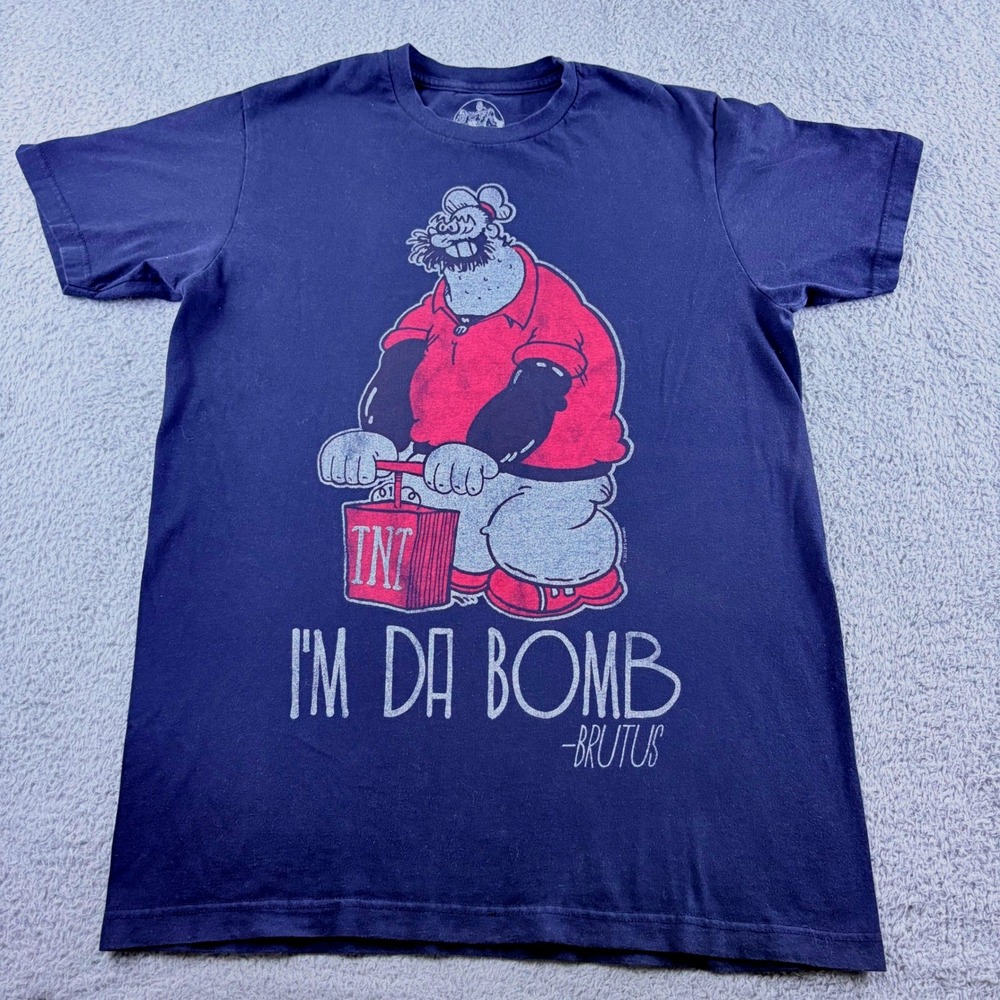 Popeye Tee Shirt Brutus Im Da Bomb Mens M Blue Black Cotton Short Sleeve Cartoon